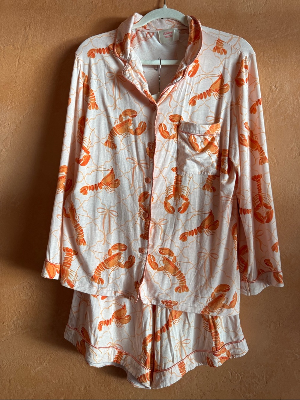 In My Sundays Lobster Trellis Modal Pajama Set Long Sleeve Shorts Small